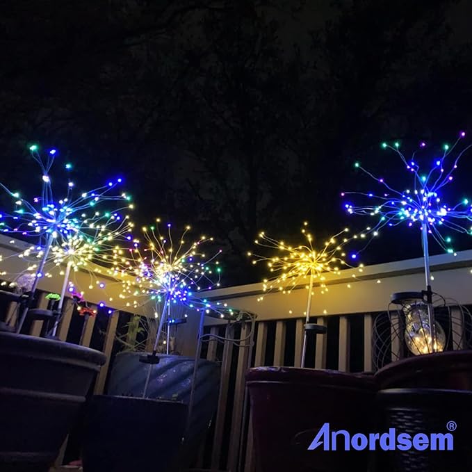 Anordsem Solar Lights Outdoor Decorative: Bendable Copper Wire with 120 LED Firework Beads - Waterproof 2 Colorful Lighting Modes Yard Garden Patio - Christmas Gifts for Homeowner Over 30 Anordsem