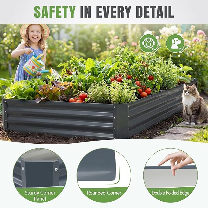 INNO STAGE 2 Pcs 8×4×1ft Galvanized Raised Garden Bed Kit, Galvanized Planter Raised Garden Boxes Outdoor, Large Metal Raised Garden Beds for Vegetables, Flowers, Herbs, and Succulents, Grey INNOSTAGE