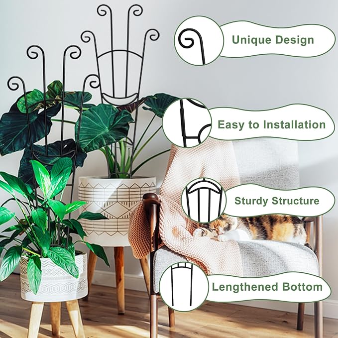 32.6in Monstera Plant Support Stakes for Indoor Plants, Metal Garden Plant Trellis for Climbing Plants, Pothos Vine Snake Climber Support，4p COOMIN