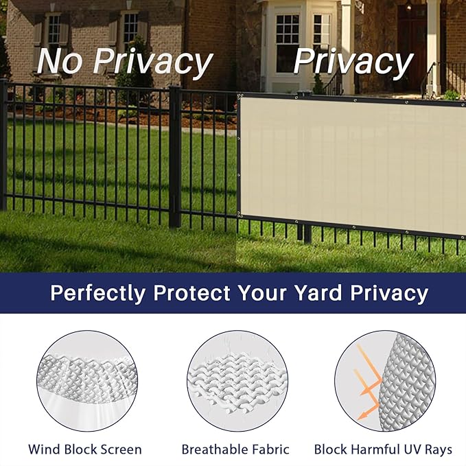 Windscreen4less Privacy Fence Screen Heavy Duty Windscreen Fencing Mesh Fabric Shade Net Cover with Brass Grommtes for Outdoor Wall Garden Yard Pool Deck, 6'x50' Beige Windscreen4less