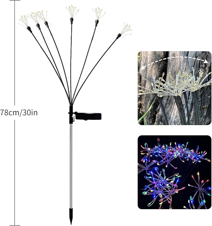JJGoo Solar Garden Lights, New Upgraded 2 Pack Solar Swaying Starburst Light, Waterproof Fireworks Outdoor Lights, Yard Patio Pathway Decoration, Colorful JJGoo