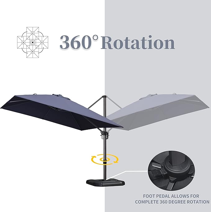 PURPLE LEAF 10' X 13' Patio Umbrella Outdoor Cantilever Rectangle Umbrella Aluminum Offset Umbrella with 360-degree Rotation for Garden Deck Pool Patio, Navy Blue PURPLELEAF