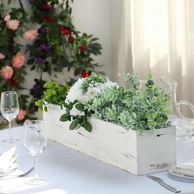 Efavormart 30"x6" Whitewash Wood Planter Box with Plastic Liner, DIY Rustic Rectangle Wooden Box for Succulents, Long Wedding Table Centerpieces and Farmhouse Decor efavormart