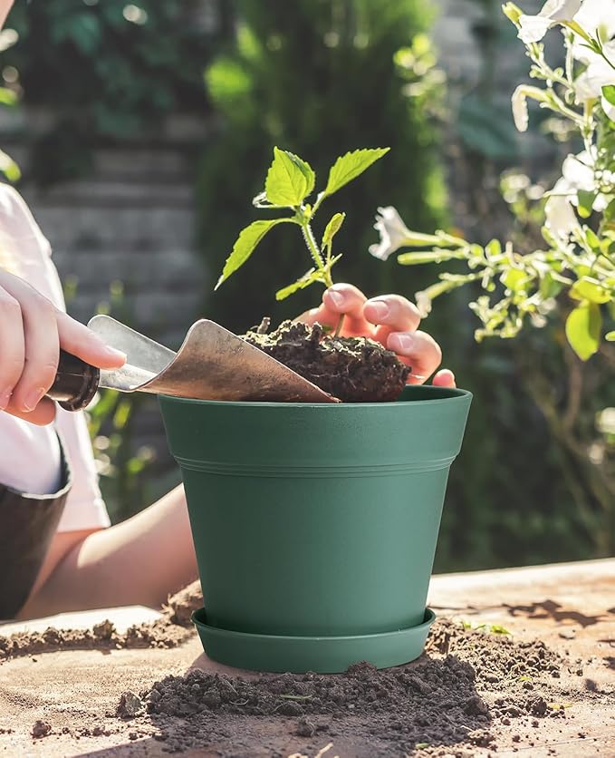 homenote Plant Pots,15 Pack 6 inch Flower Pots with Multiple Drainage Holes and Saucers,Plastic Planters for All Home Garden Flowers Succulents(Green) HOMENOTE