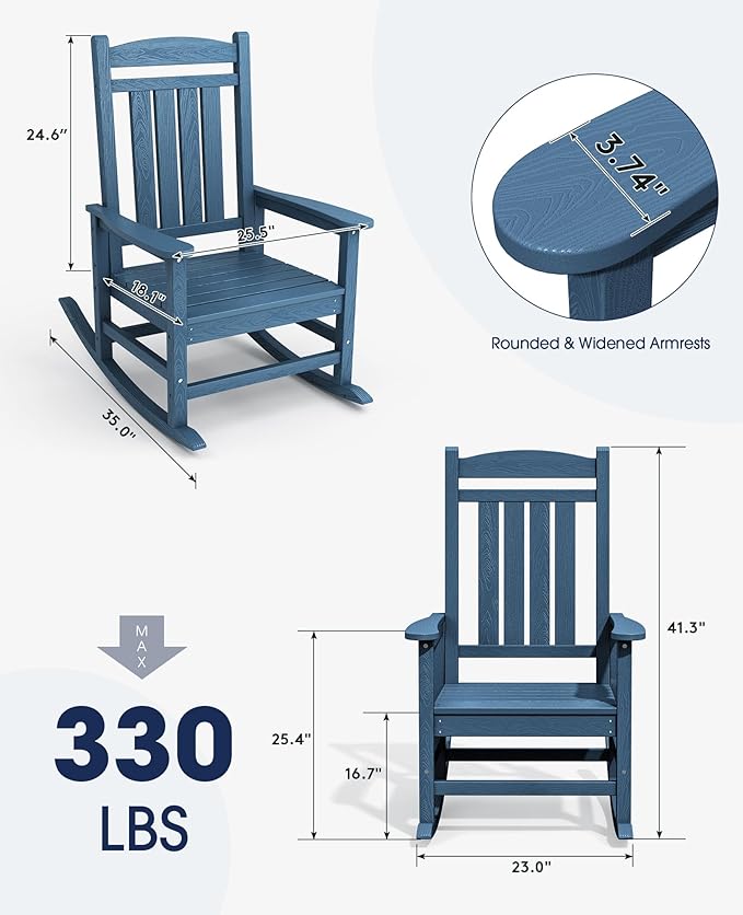 KINGYES HDPE Patio Rocking Chair Set of 4, Outdoor Rocking Chairs Porch Rocker for Adults, Navy KINGYES