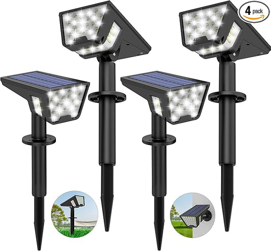 Solar Spot Lights Outdoor Waterproof IP67, Solar Powered Lights Outdoor with 53 LED & 3 Modes, Landscape Spotlight Wall Light for Garden Yard Pathway Driveway 4 Pack (Cool White) Latband
