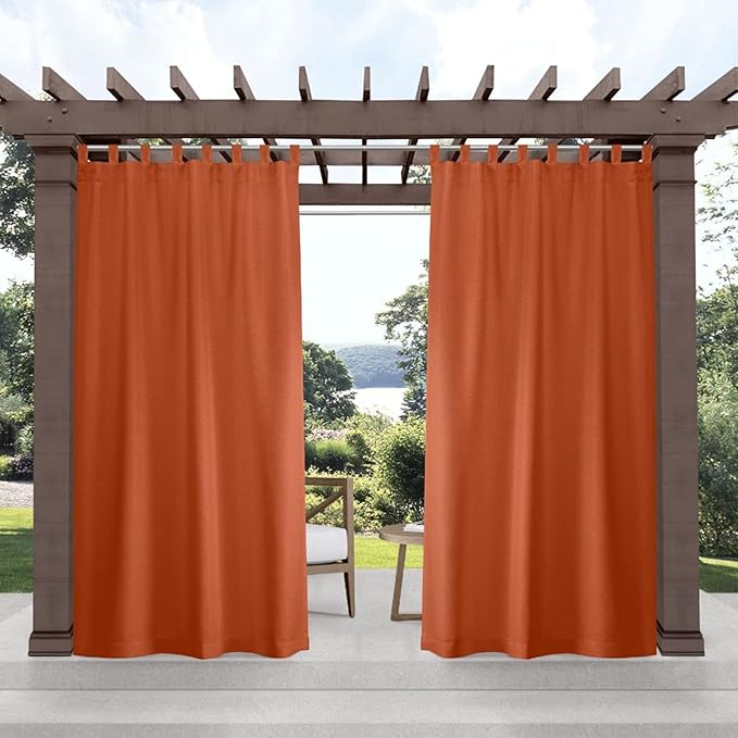 Exclusive Home Cabana Solid Indoor/Outdoor Light Filtering Hook-and-Loop Tab Top Curtain Panel Pair, 54"x84", Mecca Orange Exclusive+Home