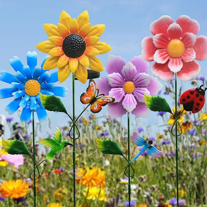 4 Pack Outdoor Solar Lights,Outdoor Waterproof Metal Art Stick Flowers,Garden Decor for Women Mom Grandma Halloween Hanging Metal Stakes Lights for Garden,Lawn,Patio EigreenSolaroutdoorlights