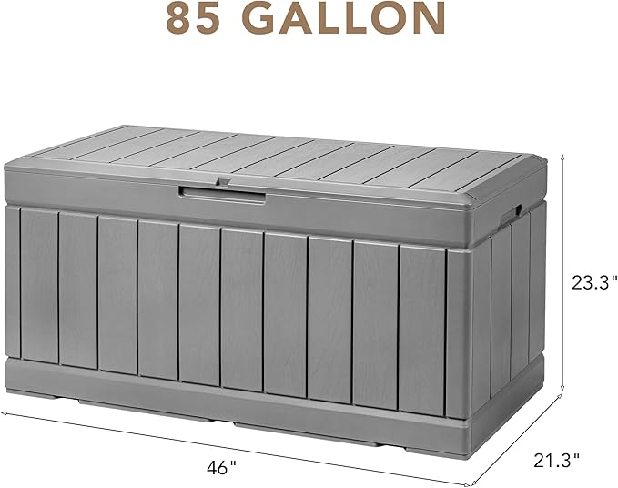 Devoko 85 Gallon Deck Box Lockable Resin Outdoor Storage Box waterproof Outdoor Container for Patio Furniture Cushions, Pillow (Grey) DEVOKO