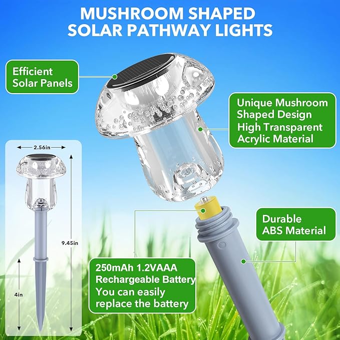Solar Lights Outdoor, 8 Pack Mushroom Lights Outside Waterproof, Solar Powered LED Lighting for Garden, Yard, Landscape, Path, Pathway, Lawn, Walkway, Driveway, Backyard Decor (Warm White) SolarOutdoorLights