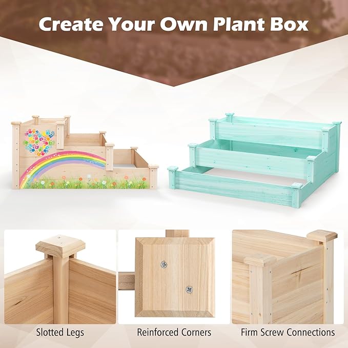 Giantex 3-Tier Raised Garden Bed, Tiered Planter Box w/Open-Ended Base, Fir Wood Elevated Raised Beds for Gardening, Vegetable Flower Herb Fruit, Perfect for Patio, Lawn, Backyard Giantex
