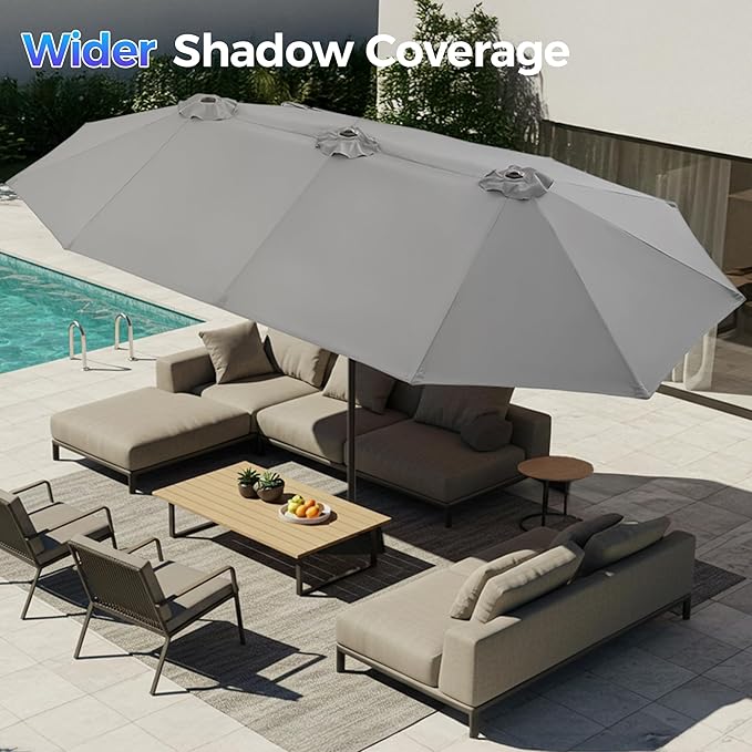 SUPERJARE 13FT Outdoor Umbrella for Patio, Double sided Pool Umbrellas with Fade Resistant Canopy, Large Table Umbrella for Deck, Market, Backyard - Gray SUPERJARE