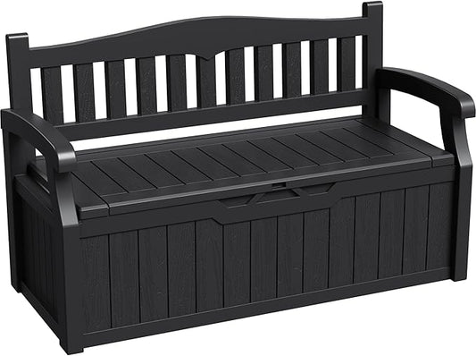 Greesum 80 Gallon Storage Bench Outdoor Deck Box with Armrest, Patio Furniture,Lockable, Waterproof and UV Resistant, Suitable for Garden, Pool, Black BuynowfromGreesum