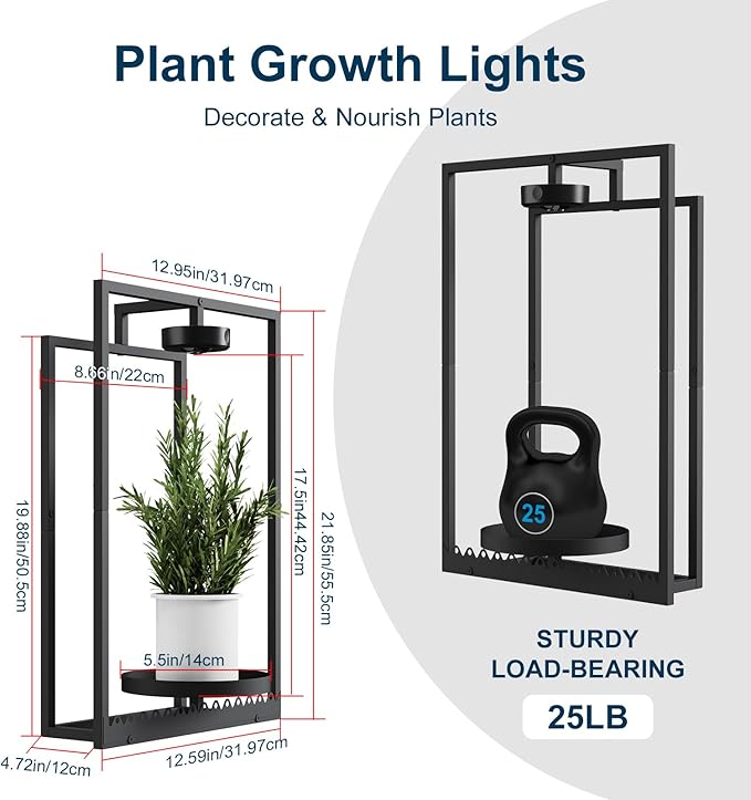Shineled Wall Plant Holder, Indoor Plants Holders with Remote Grow Lights, Plant Shelves Hanging Planters, Framed Plants Holder for Living Room, 2 Pack Shineled