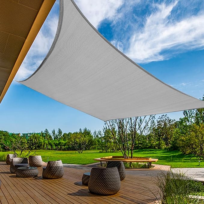 KANAGAWA Sun Shade Sail Curved 20'X26' Grey Rectangle Outdoor Shade Cover UV Blovk Canopy for Patio Garden Backyard Heavy Duty Permeable 185GSM (We Make Custom Size) KANAGAWA