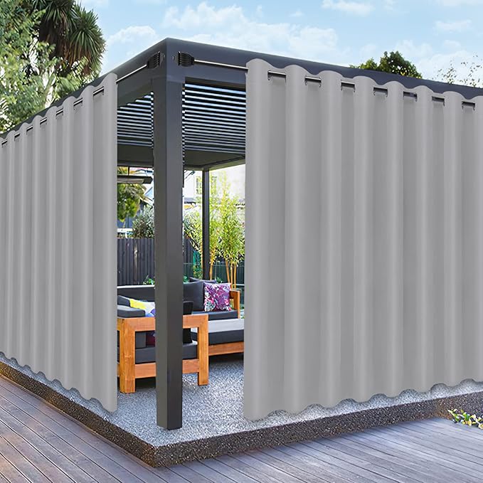 PureFit Outdoor Curtains for Patio Waterproof Weatherproof, UV Resistant Outside Curtains for Gazebo, Front Porch, Pergola, Sun Blocking Privacy Curtain, 120W x 84L inch, 1 Panel, Light Gray PureFit