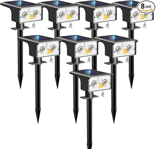 btfarm Solar Spot Lights Outdoor Waterproof, 8 Pack/3 Modes Motion Sensor Lights, Solar Powered Spotlights 2-in-1 Auto On/Off for Outside Pathway Yard Garden Landscape Lighting, Cool White btfarmdecorativelighting