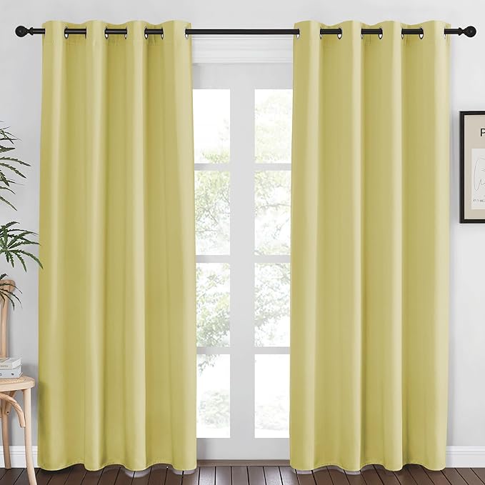 NICETOWN Blackout Curtains 84 Inch Length, Thermal Insulated Room Darkening Drapes Grommet Window Covering for Living Room Bedroom (W52 x L84 Inch, 1 Panel, Paler Yellow) NICETOWN