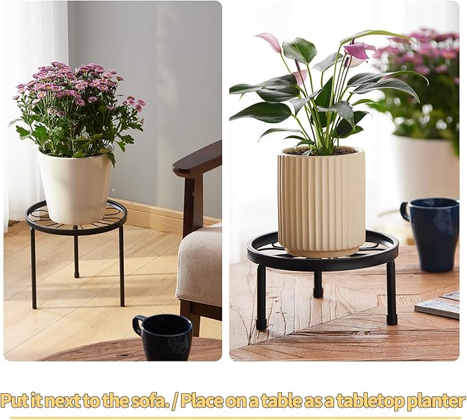 Plant Stand,5 Pack Heavy Duty Flower Pot Stands,Metal Decoration Racks,Round Plant Shelf for Planter Outdoor and indoor (Brown) Furshus