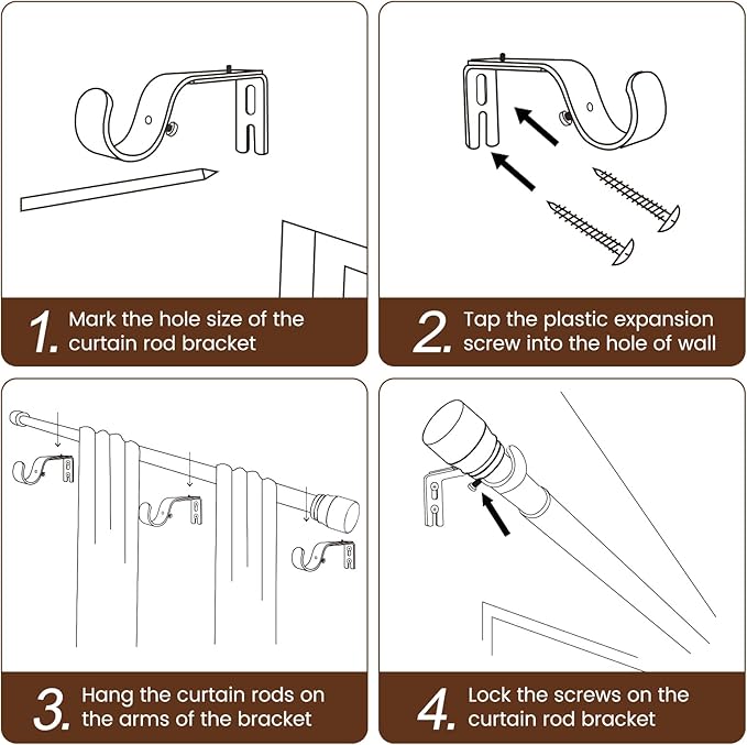Matte Black Curtain Rod Itself is 30-144 inch 2 Pack, Fit 30 to 142, 66 to 120 inch Windows with 1 Inch Diameter Heavy Duty Adjustable Telescopic Rod, 1 Inch Diameter Splicing Extra Long Rootora