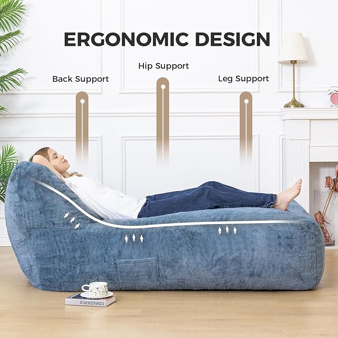 Giant Bean Bag Lounger Chair for Adults with Soft & Cozy Plush Fabric,Memory Foam Filled Beanbag Chair for Family Living Room,Bedroom and Game Room (Bluegrey) Rootora