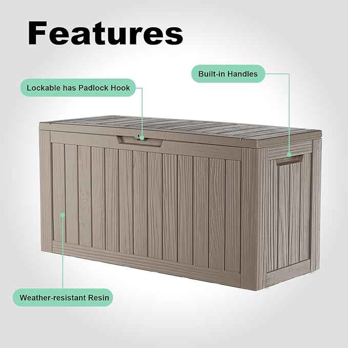 ROJIK Outdoor Storage Housing Deck Box - Waterproof Patio Furniture, Garden Tools, Cushions, Pool Accessories Storage Bench with Lockable Lid and Side Handles (Grey, 80 Gal)