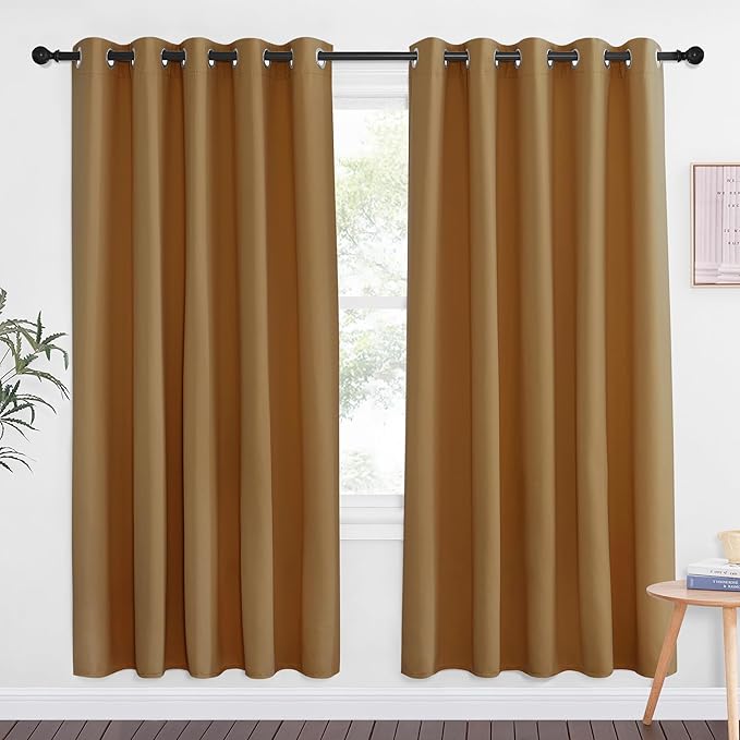 NICETOWN Gold Brown Blackout Curtains for Bedroom 72 Inches Long, Thermal Insulated Room Darkening Grommet Window Curtains for Living Room Nursery, 66 inch x 72 inche, 1 Panel NICETOWN