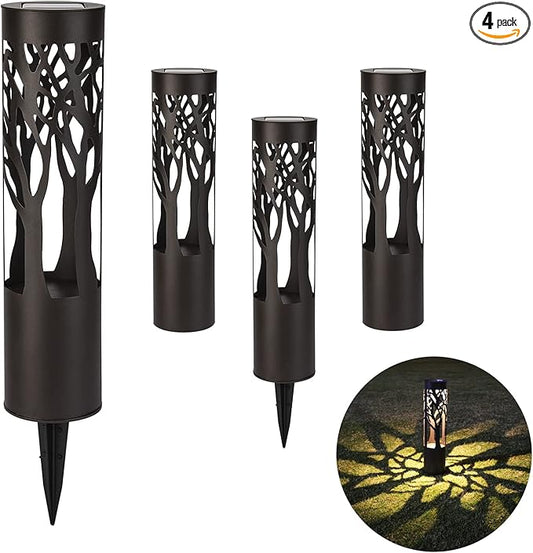 4Pack Solar Pathway Lights Outdoor, Landscape Lighting Dust to Dawn Solar Lights for Garden Decor, Metal Path Lights Solar Powered for Yard Lawn Patio Walkway Warm Yellow PUMPSUN