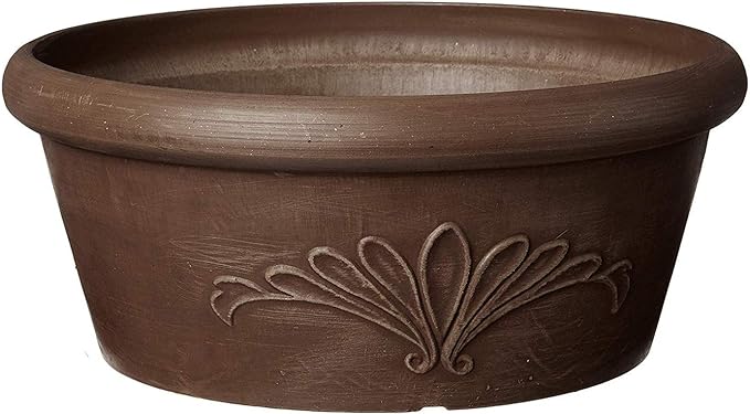 Arcadia Garden Products PSW TA20C Plastic/Stone/Wood Composite Bulb Pan – No Drainage Hole (Drillable), 8"x3", Chocolate PSW