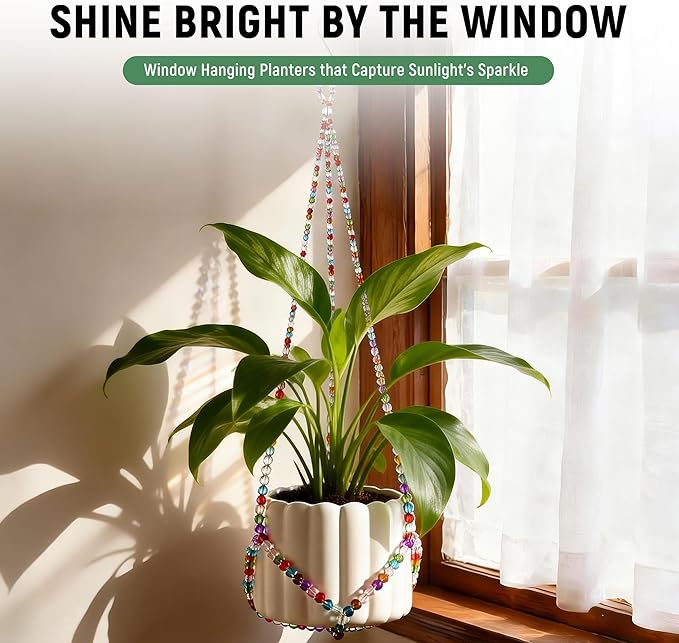 1Pack Glass Beaded Plant Hanger Indoor,Rainbows Hanging Planters for Outdoor Plants,Colored Macrame Plant Hanger,Boho Handmade Farmhouse Rustic Decor,17 Inch(Pot Not Included) Rootora