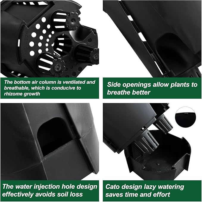 Cdd's Path 5-Pack 6 Inch Naked Root Planter Self Watering Pots Set with Holes for Indoor/Outdoor Plants, Planter Pot with Watering Hole/Reservoir and Air Pipes, Black Rootora