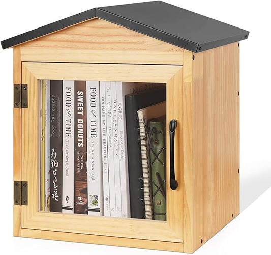Outdoor Library Outdoor Book Box Storage Small Wooden Cabinet Little Literature Box for Neighborhoods Community and Schools Sharing Books, Flyers, Newspapers, Food and Art (B) Exttlliy