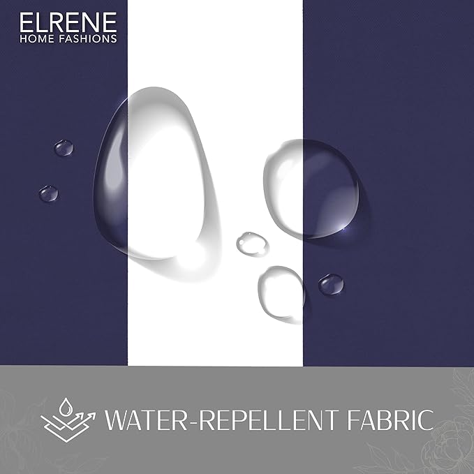 Elrene Home Fashions Highland Stripe Indoor/Outdoor Curtain Panel, 50 inches X 84 inches, Navy ElreneHomeFashions