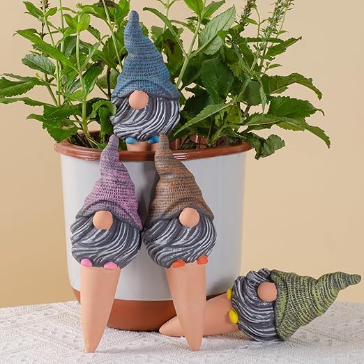 4 Pack Terracotta Watering Spikes, Vacation Self-Watering Planters Devices - Continuous Moisture with Slow Release Watering System - Perfect for Indoor Outdoor Plants (Gnome) CZWLHG