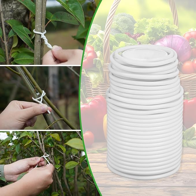 Decoroca Soft Plant Ties for Support - 65.6' Reusable Waterproof Plant Wire, Garden Twist, for Indoor & Outdoor Plants and Home Organizing（1pc/White） Decoroca