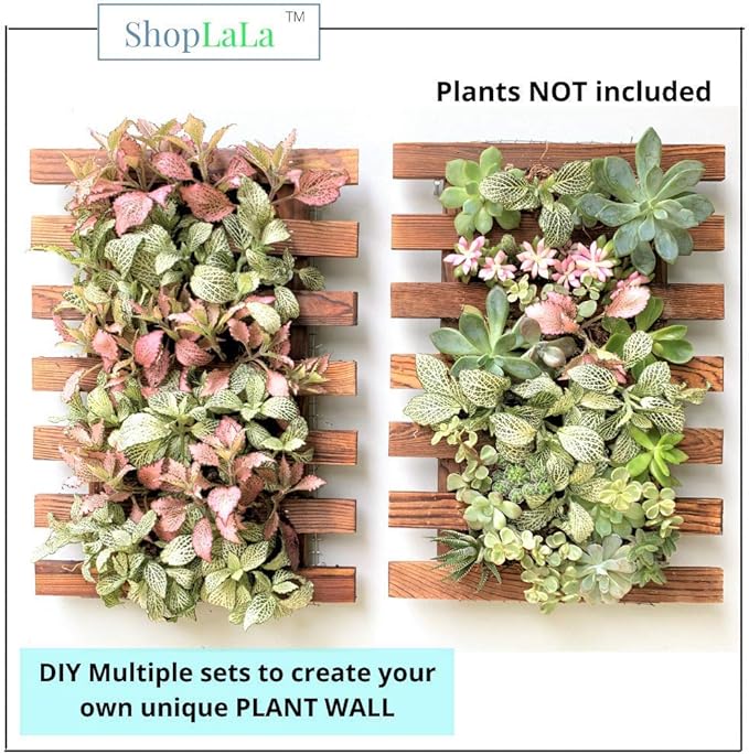 ShopLaLa Wall Planters - 4 Pack Wooden Hanging Planter for Indoor Outdoor Plants, Air Plant Succulent Orchid Holder, Live Vertical Garden Wall Mounted Plant Stand, Wall Christmas Decor 15.7" (40cm) ShopLaLa