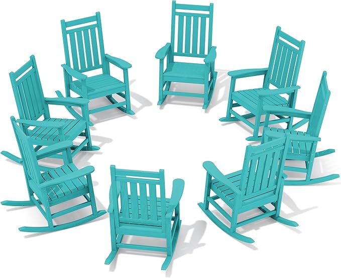SERWALL HDPE Outdoor Rocking Chair Set of 8, Patio Rocking Chairs for Adults, All Weather Outdoor Rockers for Lawn, Aruba SERWALL