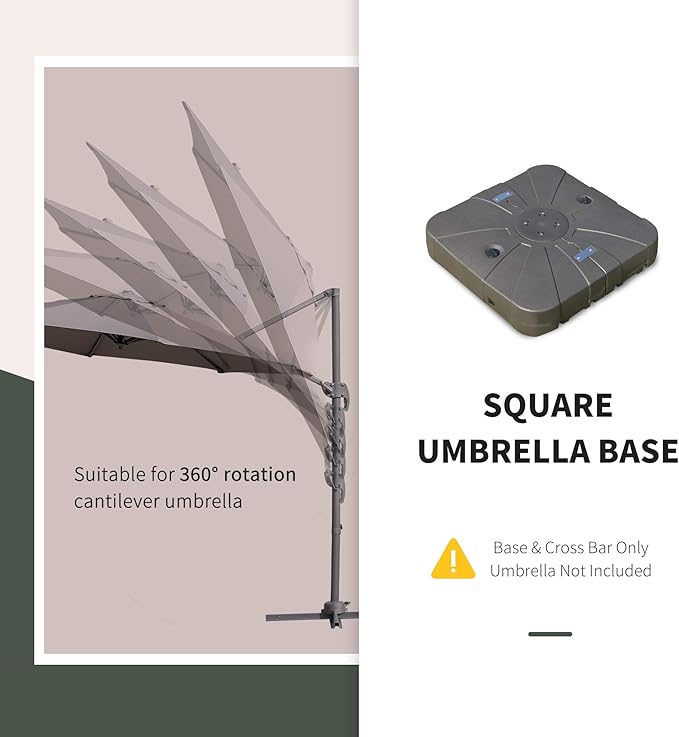 Outsunny Square Cantilever Patio Umbrella Base with 4 Wheels for Easy Moving, Heavy Duty Umbrella Stand Weight, 330 lb Capacity Sand or 249 lb Capacity Water, Coffee Outsunny