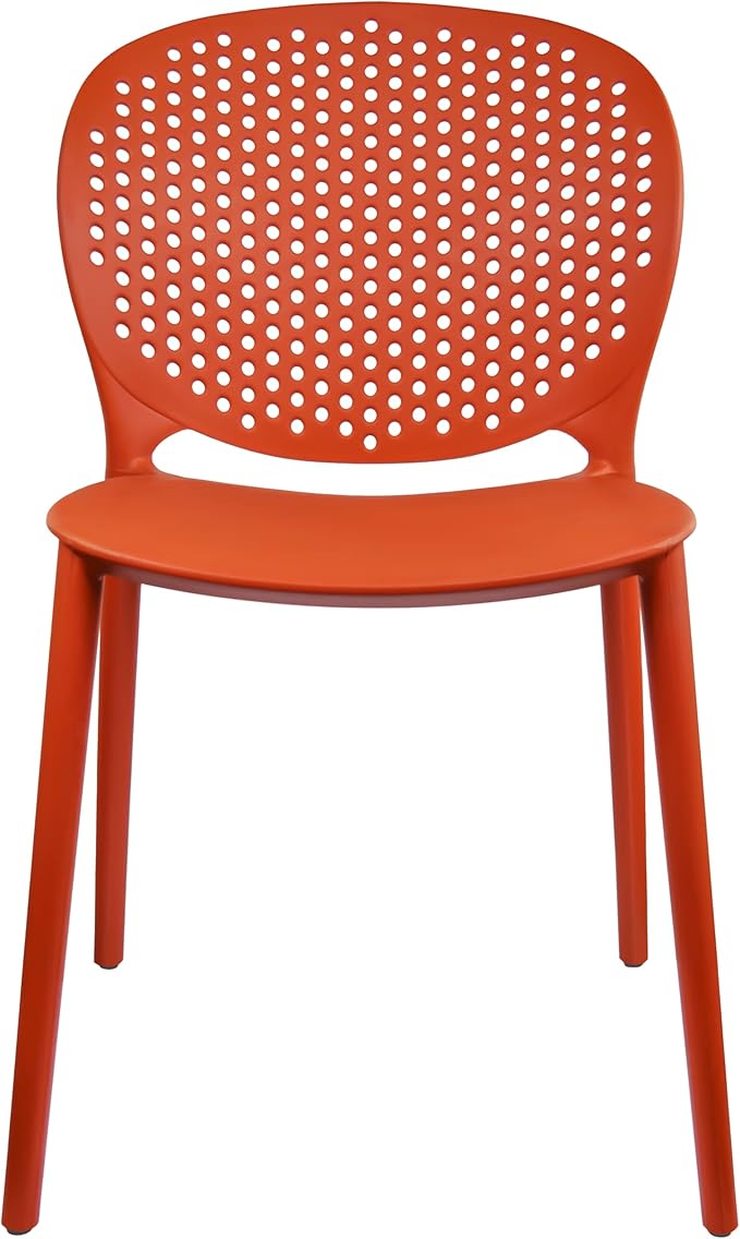 2xhome Set of 2 Patio Dining Chairs | Modern Stackable Outdoor Pool Side Chair | Weather Resistant Plastic for Yard, Porch, Balcony, Kitchen, Orange 2xhome