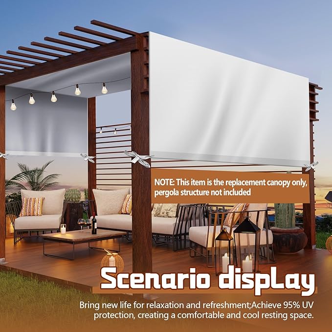 Universal Pergola Replacement Canopy Outdoor Canopy Shade Cover Waterproof Shade Top Cover for Outdoor Patio Porch Backyard(12 x 10 ft,Beige) Wowangce