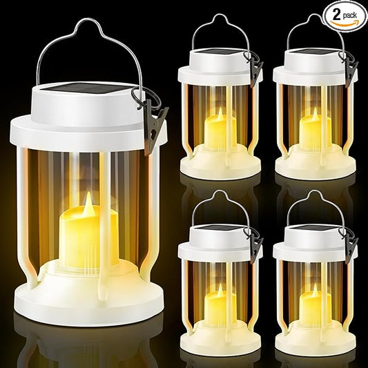 Solar Lantern Outdoor & Indoor Use – Hanging Solar Lights with Realistic Flickering Flameless Candle, Weatherproof for Gardens, Patios, Trees, and Lawns (White, 4 Pack) Rootora