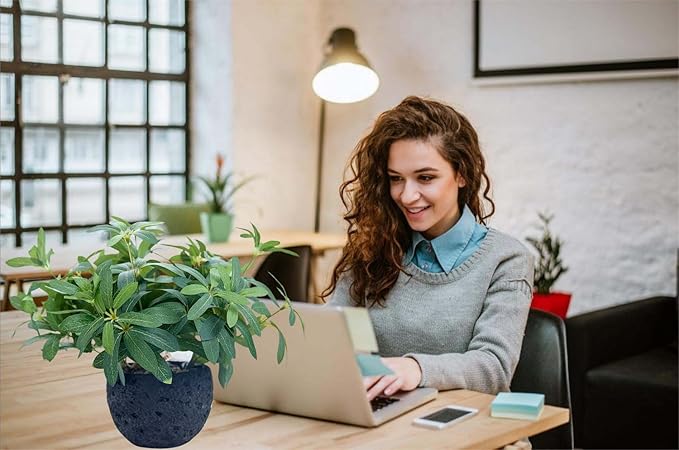 AlphaAcc 9.5" Artificial Plants with Olive Leaves Real Looking Faux Plants Fake Greenery Potted in Black Round Ball Planter for Tabletop Bathroom Kitchen Office Housewarming Gift Home Decor AlphaAcc