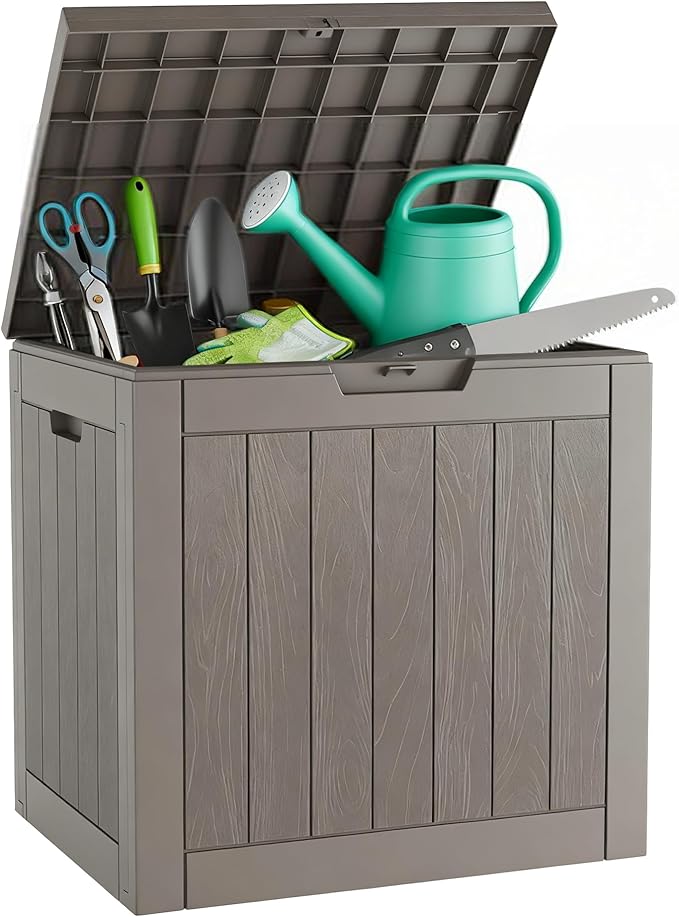 Outdoor Storage Box, Resin Deck Boxes Indoor and outdoor, Waterproof Storage Box Lockable Lid (Grey,35 Gallon) NBYSGO
