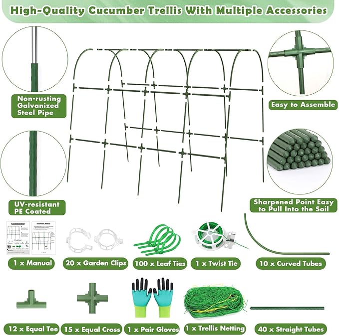 Cucumber Trellis for Raised Bed, Large Size Garden Arch Trellis for Climbing Plants Outdoor, Metal Garden Trellis for Spring Vegetables, Cucumber Trelli for Tomato, Bean, Pea, Grape, Plant tetutor