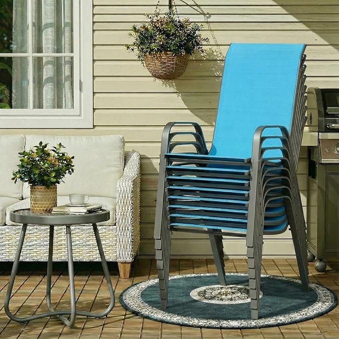 MAMIZO Patio Dining Chairs, Stackable All Weather Teslin Chair, Heavy Duty Outdoor Breathable Chairs Set, w/Armrests, Upgraded Chair FeetW/Strenthened Iron Spacers, 330 LBS (8, Turquoise Blue) MAMIZO