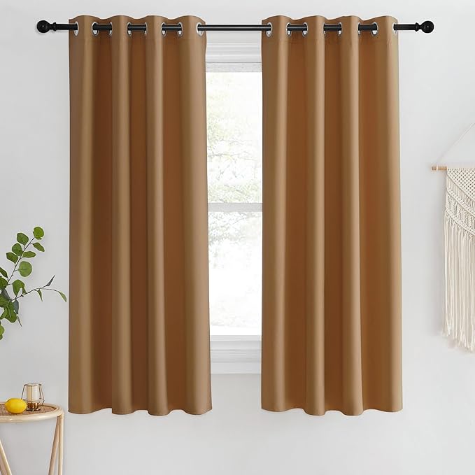 NICETOWN Blackout Short Curtain 63 inches Long for Windows, Thermal Insulated Curtain Grommet Room Darkening Window Treatment for Bedroom/Living Room, 1 Panel, W46 x L63, Gold Brown NICETOWN