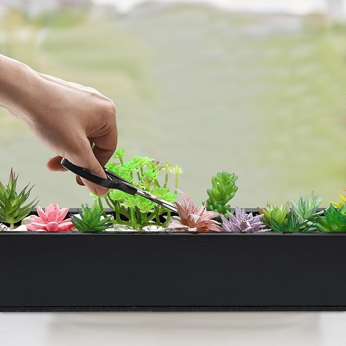 32 x 3.5 x 3.5 Inch Long Rectangular Planter Box Window Sill Plant Box Metal Water Trough Indoor Large Modern Steel with Drainage Holes Herb Garden Home(Black) FillTouch