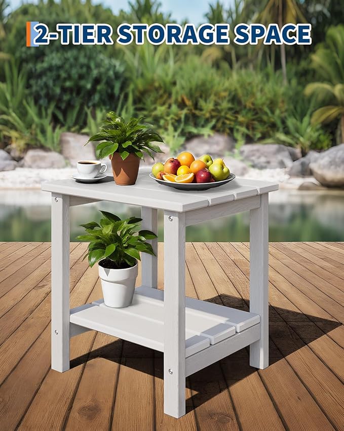GarveeLife Poly Lumber Rocking Chair Outdoor Set of 4 with 2 Side Table - HDPE High Back Porch Rocker Chairs for Adults - All Weather Resistant Furniture for Patio - White GarveeLife