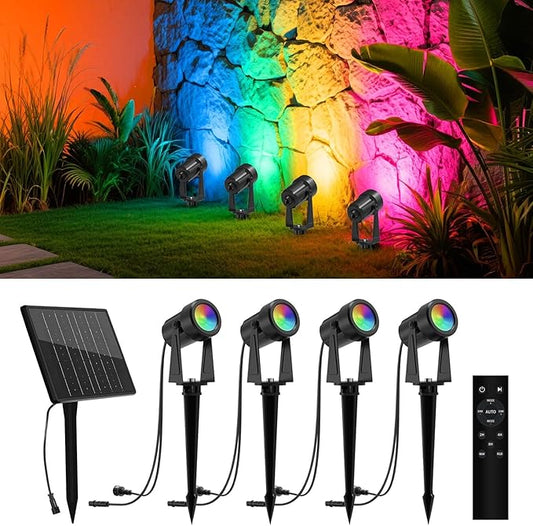 ZYAN Solar Landscape Spotlights Outdoor, Auto On/Off & IP65 Waterproof, LED Spot Lights for Garden, Pathway, Tree, Yard Warm White/RGB Color (Multi-Colored, 4 Pack) ZYAN