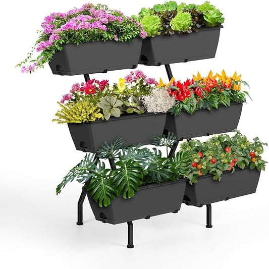 Raised Garden Beds with 6 Garden Planter Boxes Indoor Outdoor Vertical Raised Bed for Gardening Standing Planter Box with Legs, 3 Tier Elevated Herbs Flowers Garden Planter for Patio, Balcony, Gray Luplom